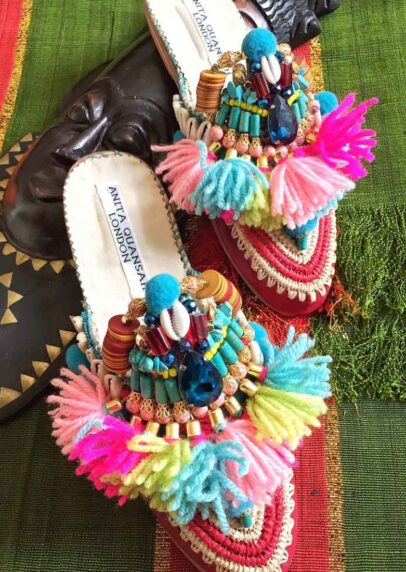 Anita Quansah colourful Hand beaded raffia slip on shoes